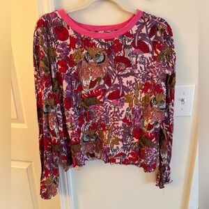 Maeve colorful woodland creatures long sleeve slub knit tee